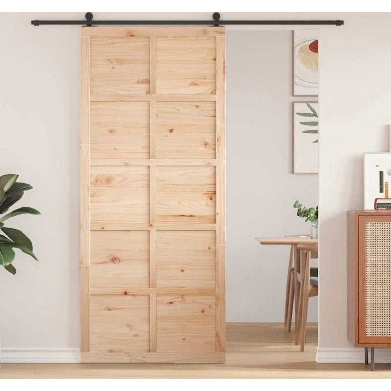 Ladedør i massiv fyrretræ 90x2,5x208 cm - brun