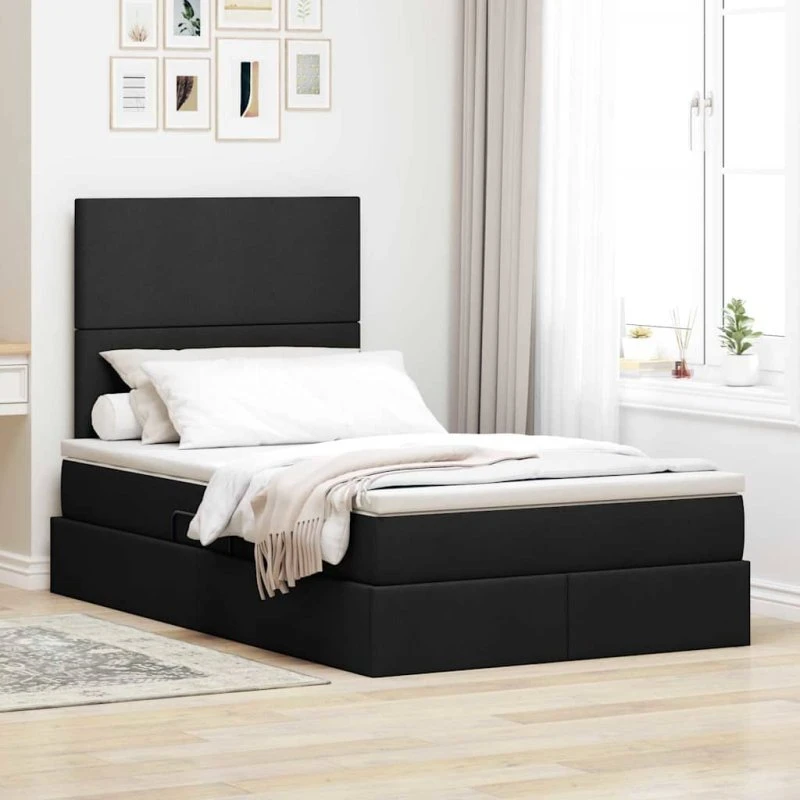 Opbevaringsseng med LED 120x200 cm - Sort Polyester