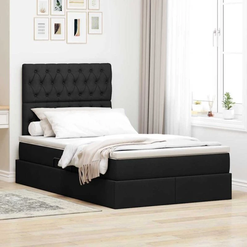 Opbevaringsseng med LED 120x200 cm – Sort polyester