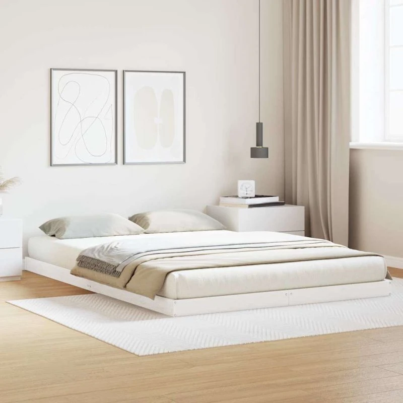 Gulvseng ramme, hvid i massivt fyrretræ 160x210 cm