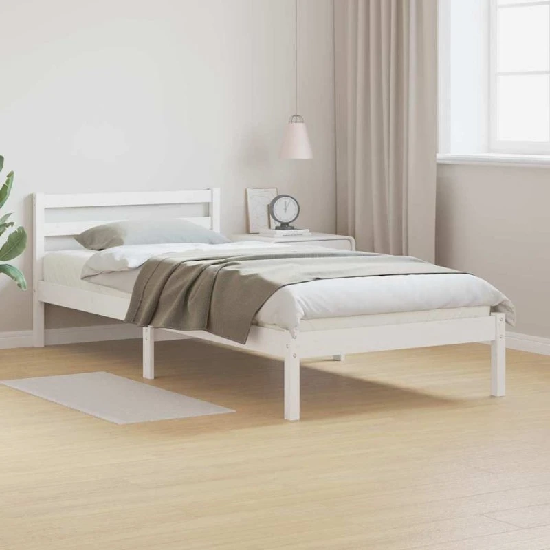 Sengestel i massivt fyrretræ med hovedgærde – Hvid 220 x 90 cm