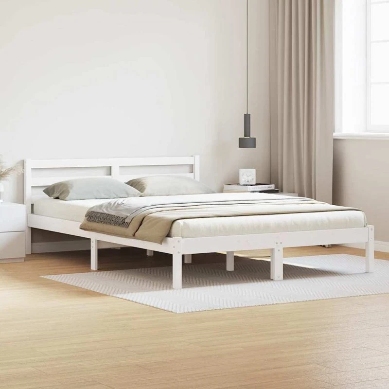 Sengestel Hvid 220 x 140 cm i massivt fyrretræ