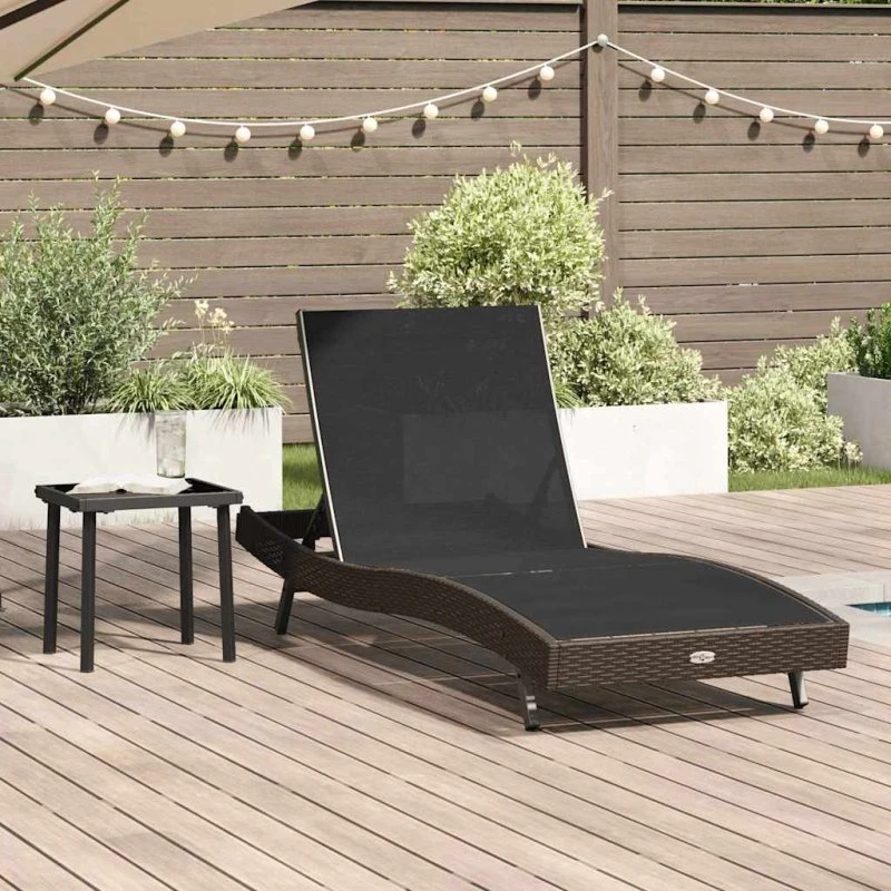 Solstol sæt 2 stk med sidebord i polyrattan (sort/brun)