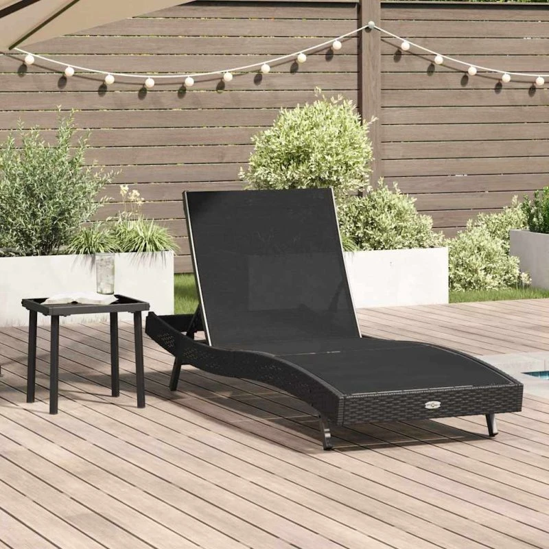 Solseng 2 stk med bord i sort polyrattan