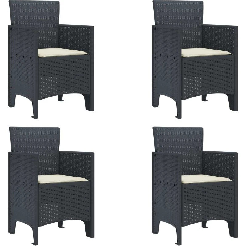 Havestole 4 stk Antracit PP med pude 53×49×85 cm