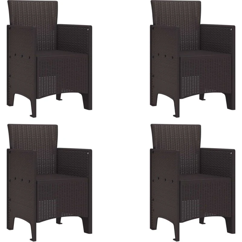 Havestol sæt 4 stk brun PP med pude 53x49x85 cm