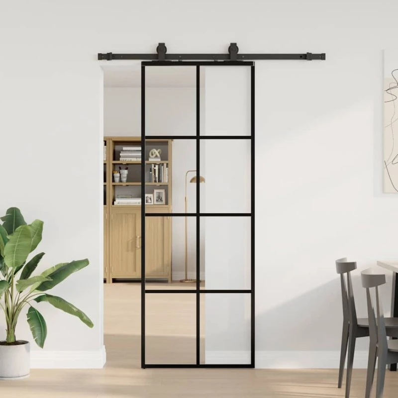 Skydedør 76x205 cm med ESG-hærdet glas, sort - inkl. hardware