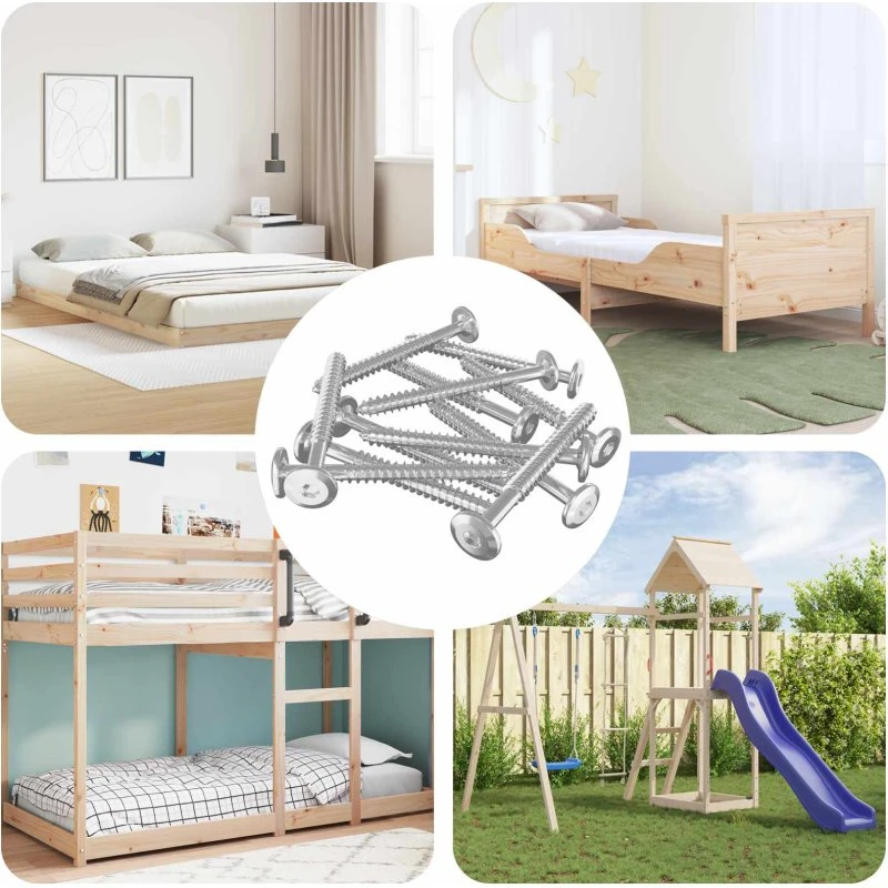 Træskruer 1350 stk, fladt hoved, stål sølv, sekskant