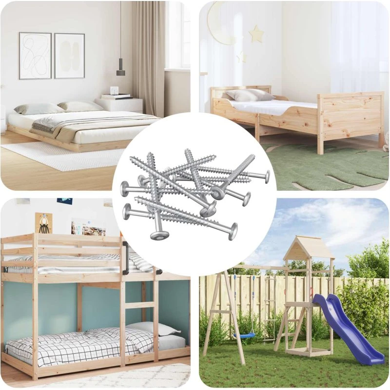 Træskruer 1900 stk – fladt hoved, sekskantet, sølv