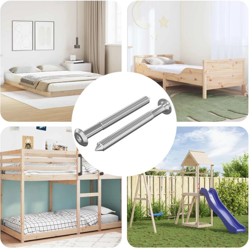 Møbelskruer 2 stk M6 x 60 mm Sølv, Zinkbelagt Stål