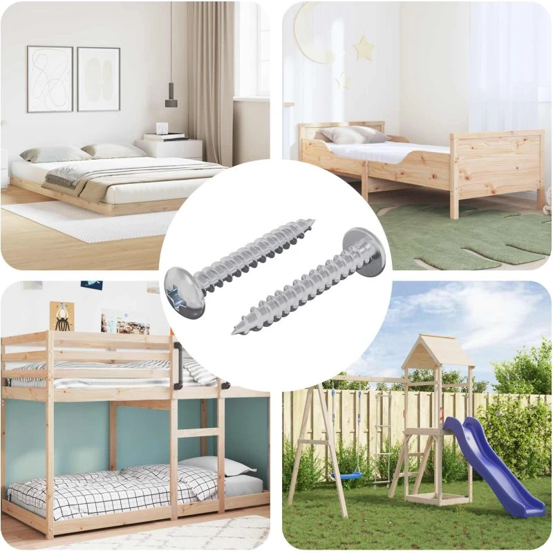 Træskrue rundhoved 2 stk, sølv jern M4 x 28 mm