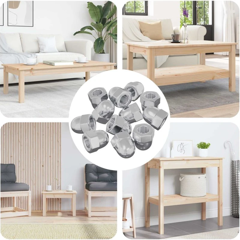 Acorn-møtrik 12 stk M6 x 10 mm, sølv (jern)