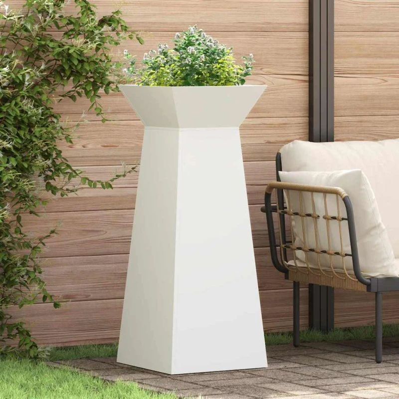 Søjle plantekasse i hvidt stål 40x40x100 cm
