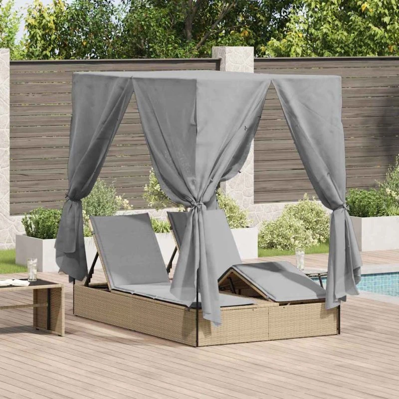 Dobbeltsolstol med tag og gardiner 205x129x200 cm