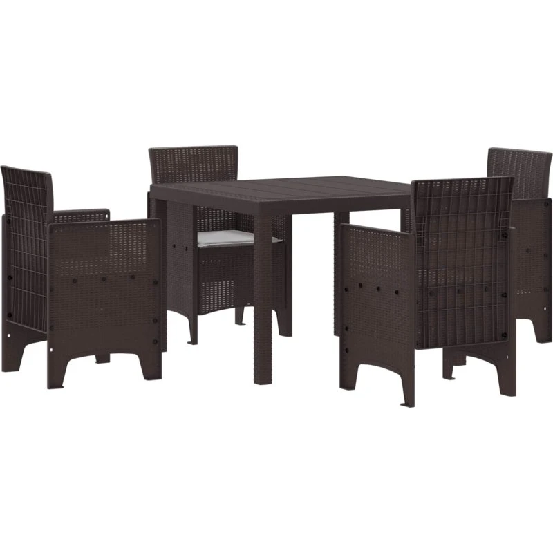 Have spisebordssæt 5 dele – brun polyrattan med puder