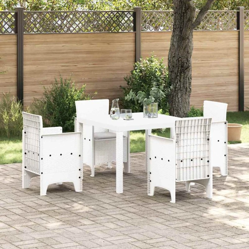 Havemøbelsæt 5 dele hvidt polyrattan/PP