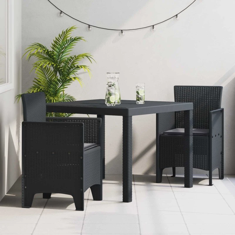 Havemøbelsæt 3 dele Antracit – Polyrattan/Polypropylen