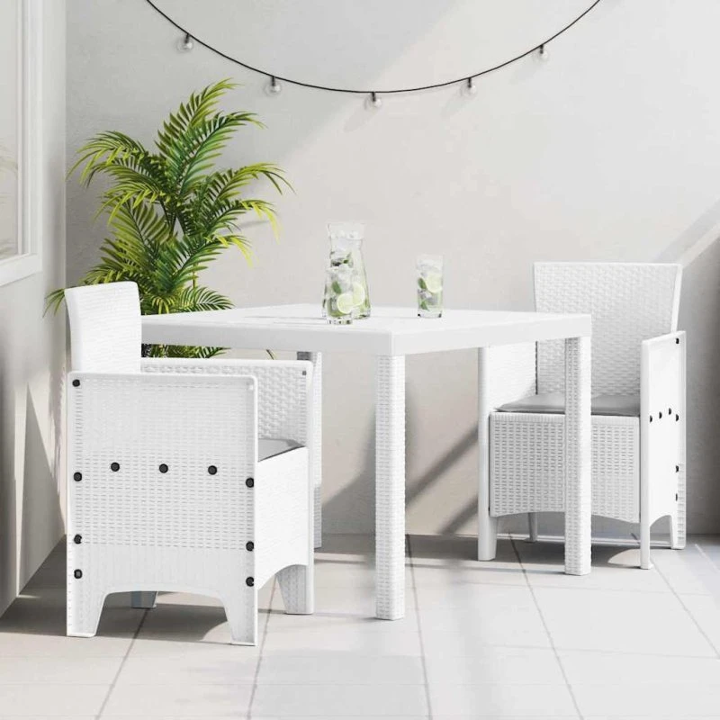 Hvid havespisebordssæt 3 dele i polypropylen/polyrattan