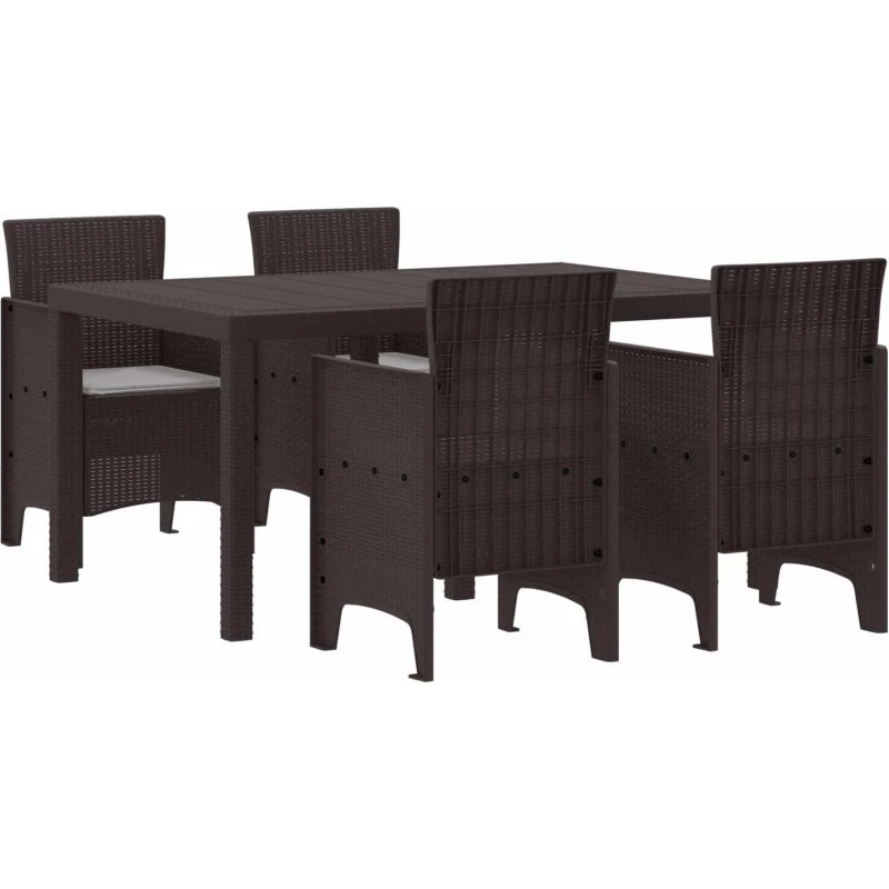 Have spisebordssæt 5 dele i brun polyrattan