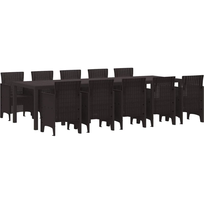 11-dele Brun Poly Rattan Have Spisebordssæt med Puder