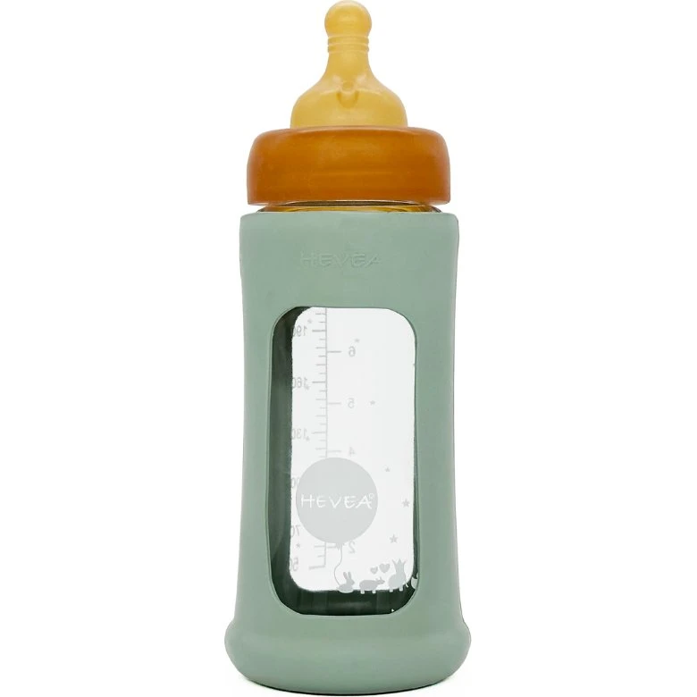 Hevea Wide Neck glasflaske 250 ml med sleeve (Seafoam Blue)