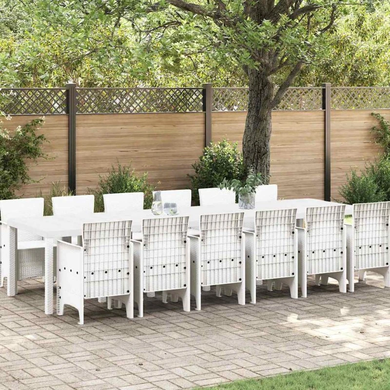 Have spisebordssæt 13 dele, hvid polyrattan