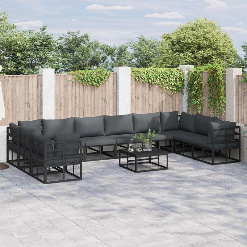 Havesofa Sæt 11 dele - Sort aluminium & antracit puder