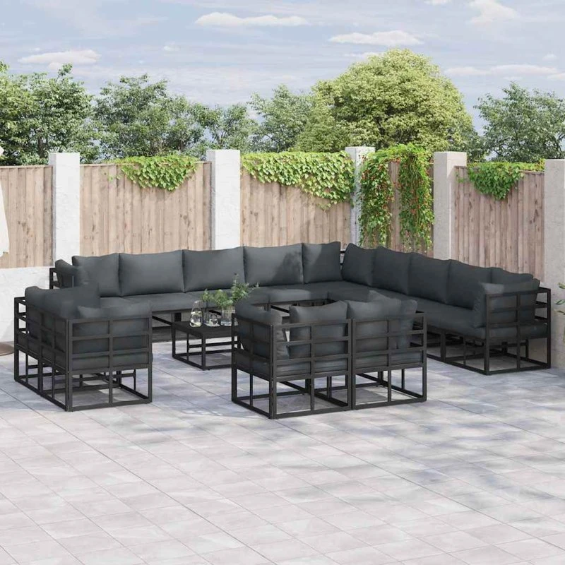 Havesofa sæt 14 dele – Sort pulverlakeret aluminium