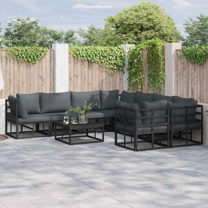 Havesofa sæt 8 dele med hynder - Sort aluminium
