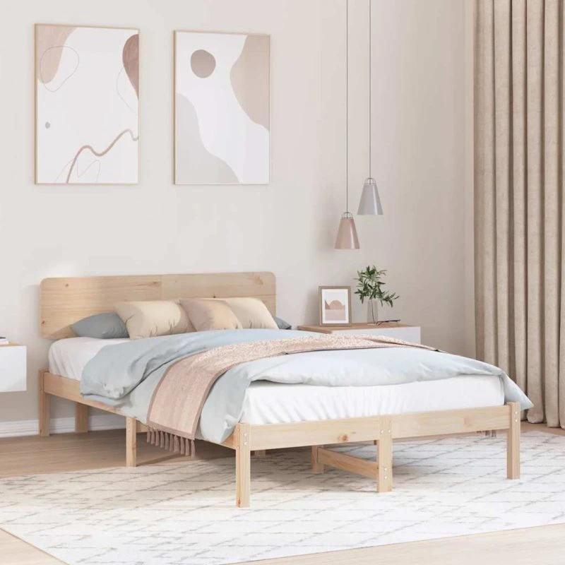 Sengestel i massivt fyrretræ 135x190 cm – natur