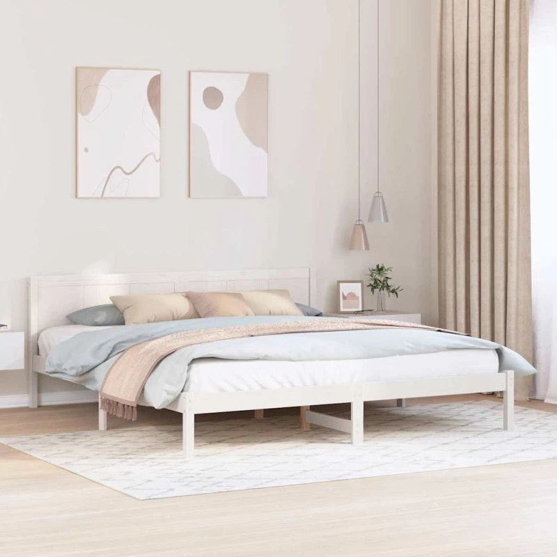 Sengestel Hvid 200x200 cm i massivt fyrretræ