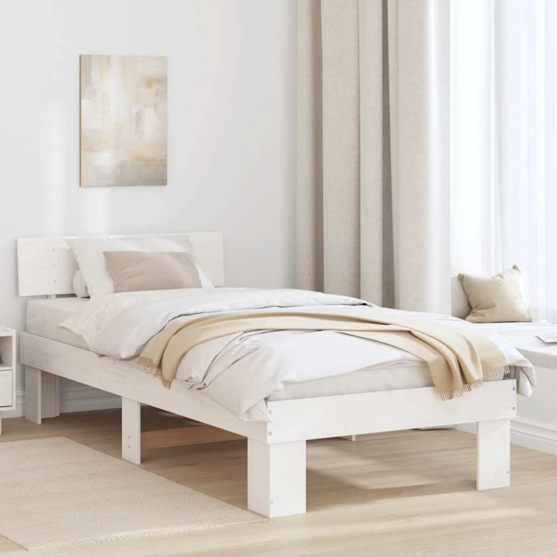 Sengestel Hvid 75x190 cm i massivt fyrretræ med hovedgærde