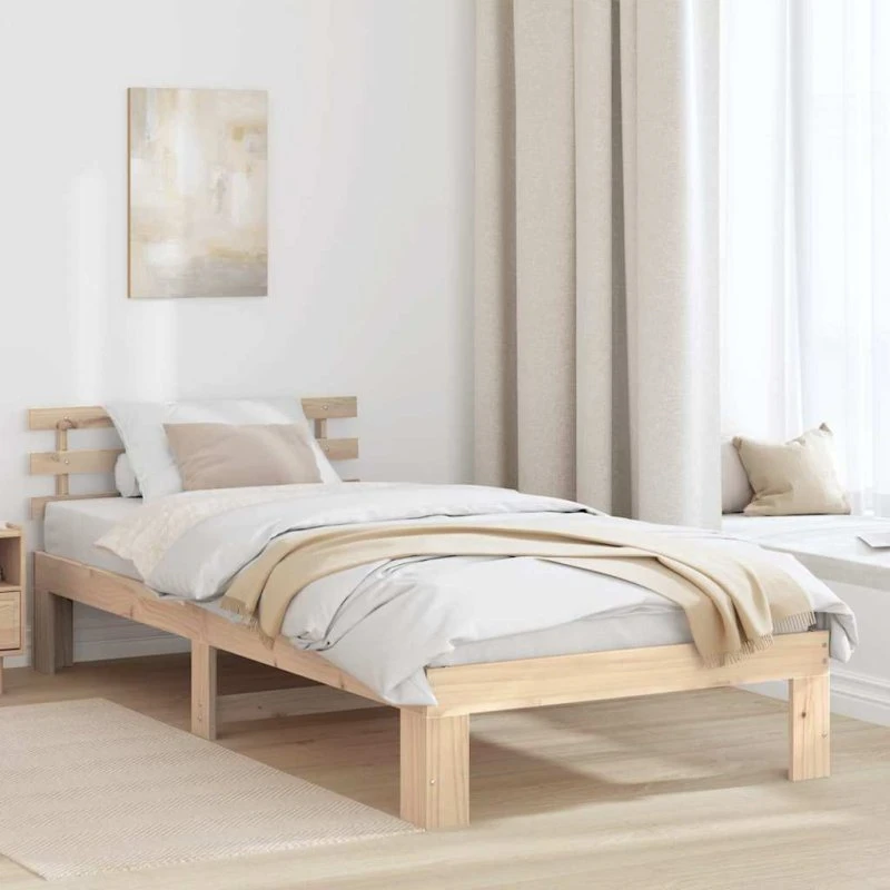 Sengestel i massivt fyrretræ 90x200 cm med hovedgærde