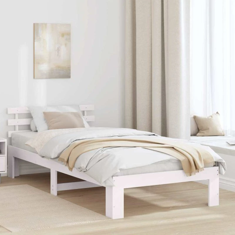 Sengestel i massivt fyrretræ hvid 75x190 cm