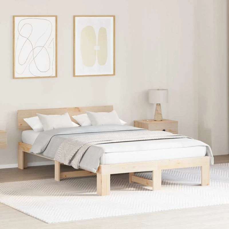 Sengestel i massivt fyrretræ 135 x 190 cm – natur/brun