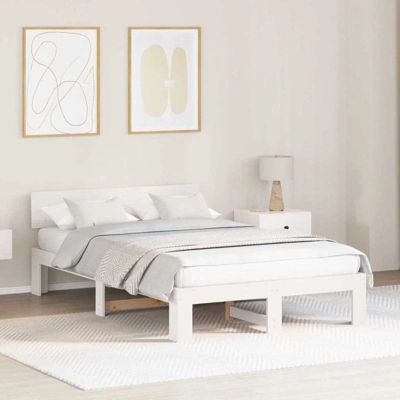 Hvidt sengestel 120x190 cm i massivt fyrretræ med hovedgærde