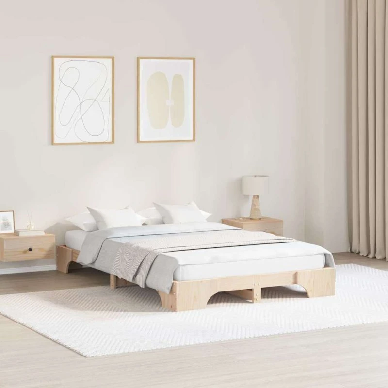Sengestel i massivt fyrretræ 135x190 cm – natur
