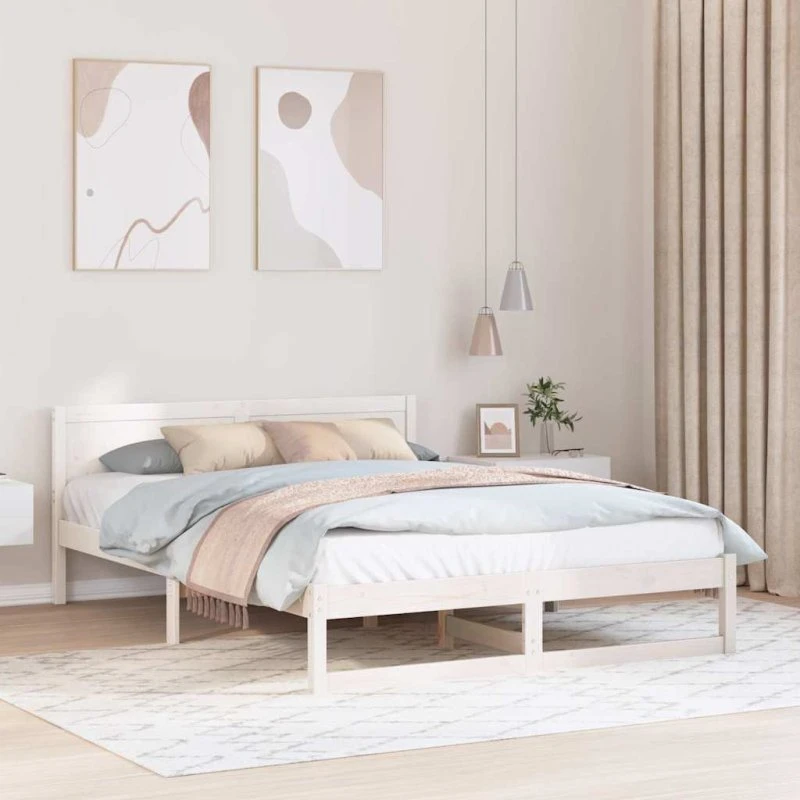 Sengestel 150x200 cm med hovedgærde – Hvid, massiv fyrretræ