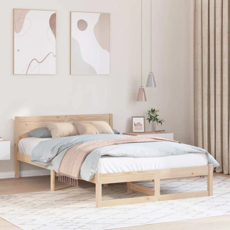 Sengestel 120x190 cm i massivt fyrretræ med hovedgærde