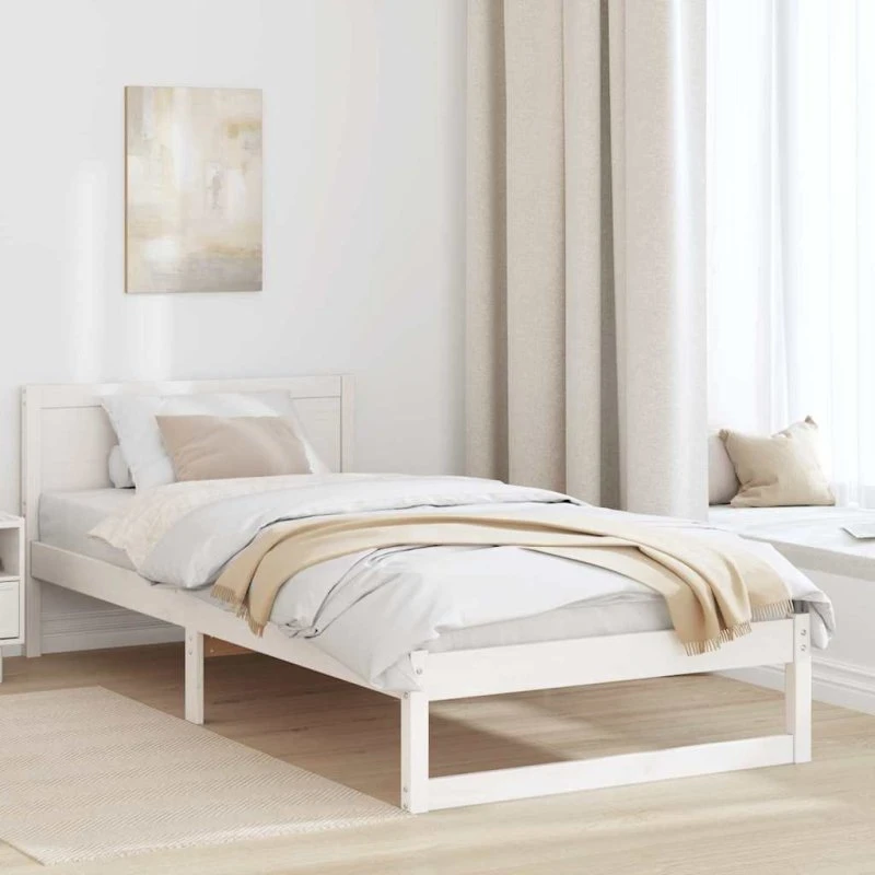 Sengestel 100x200 cm i massivt fyrretræ - hvidt hovedgærde