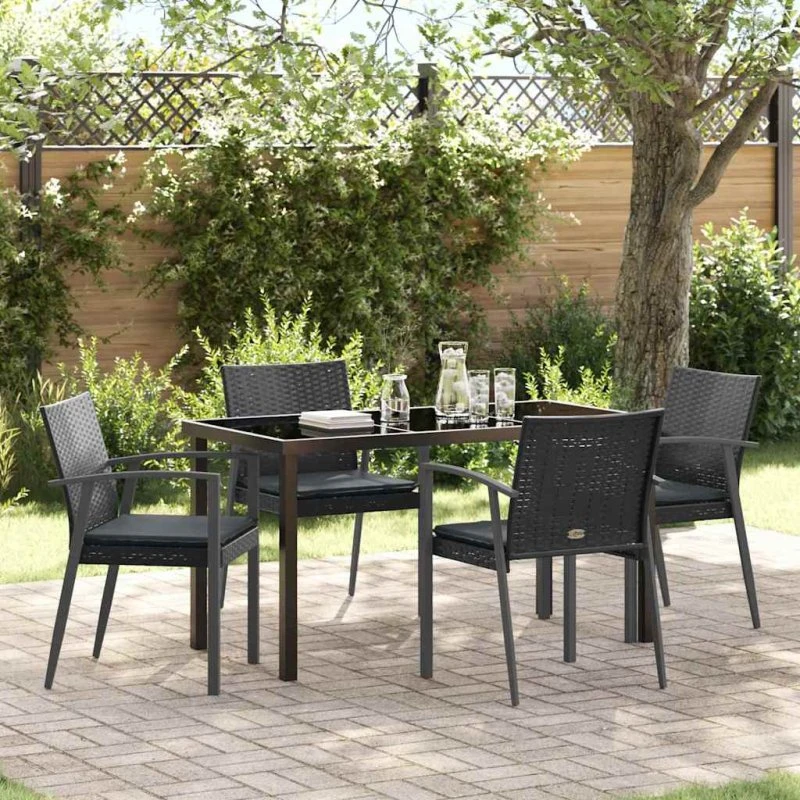 Have spisebordssæt 5 dele – sort poly/PE-rattan