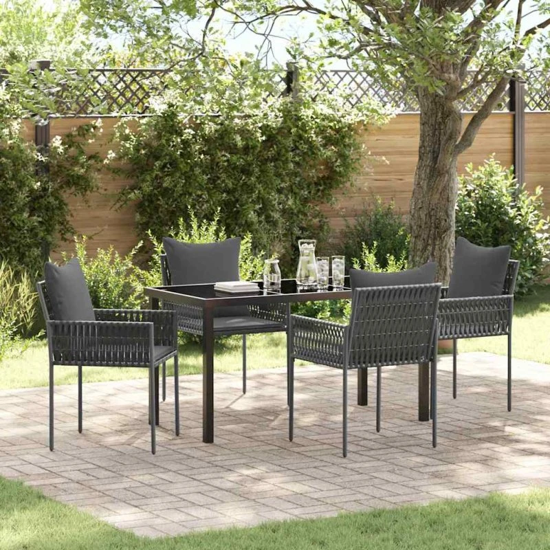 Have spisebordssæt 5 dele i sort/grå poly rattan