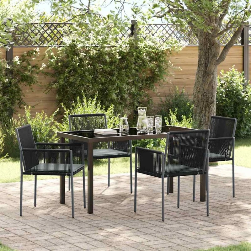 Sort 5-pcs Havemøbelsæt i Poly Rattan - Moderne Spisebordssæt