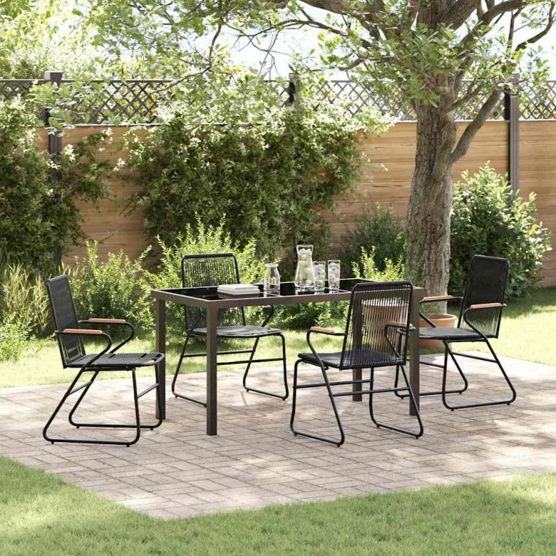 Have Spisebordssæt 5 dele, sort (stål/PVC-rattan)