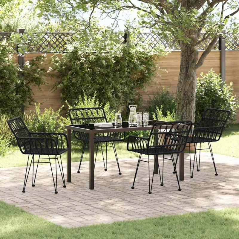 Have Spisebordssæt 5 dele, sort polyrattan & stål