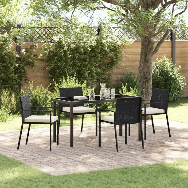 Have spisebordssæt 5 dele - Sort poly rattan & stål