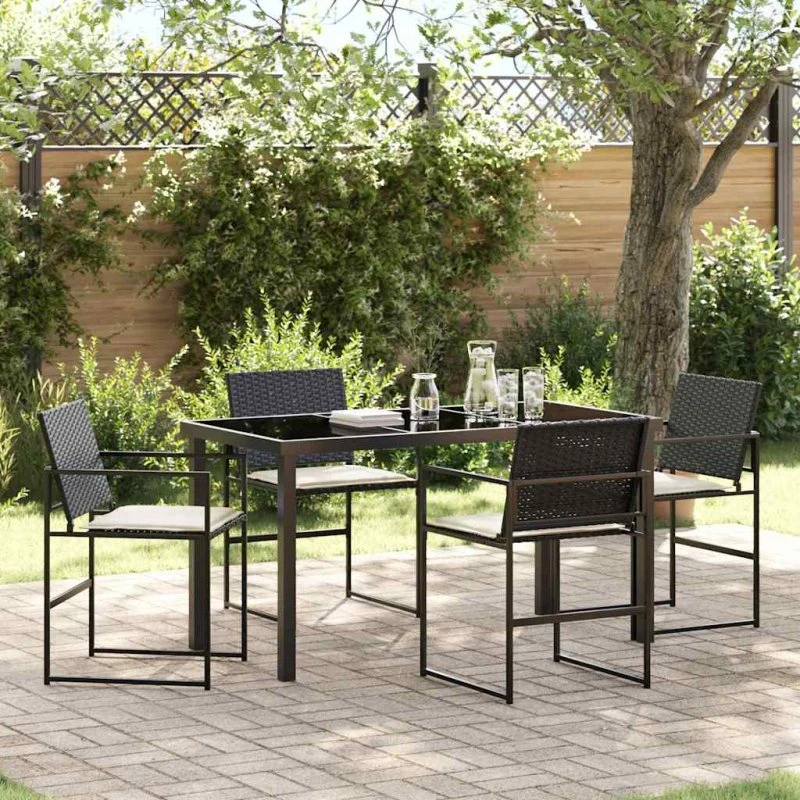 Have-spisebordssæt 5 dele – Sort stål & polyrattan