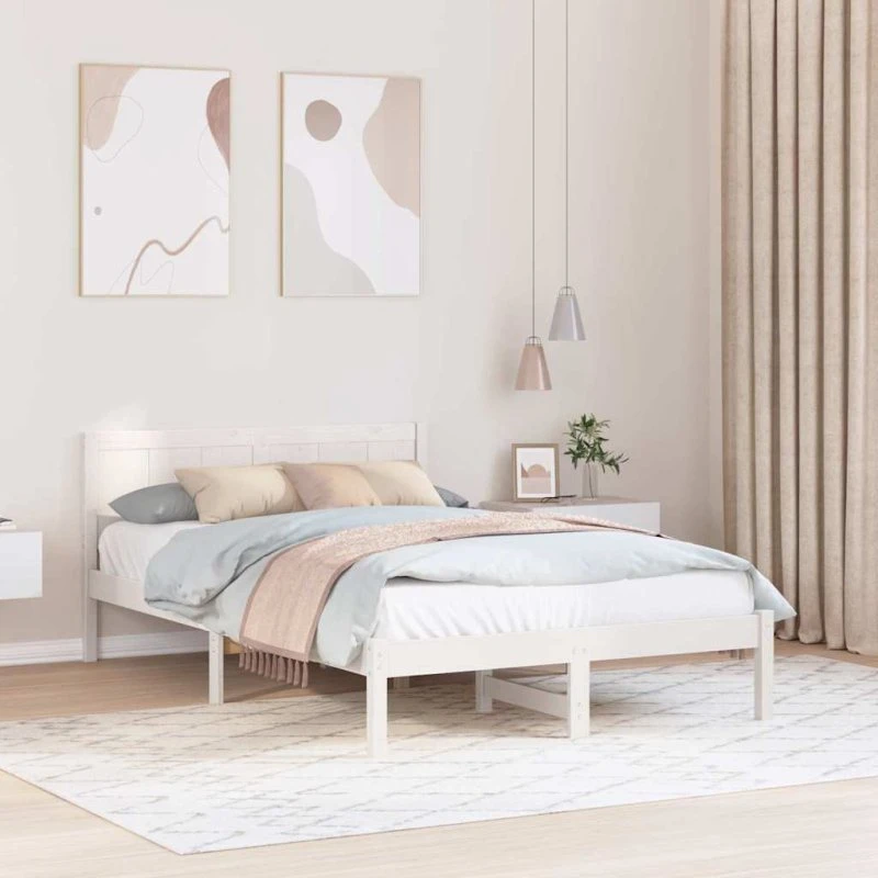 Sengestel 140x190 cm i massivt fyrretræ, hvid