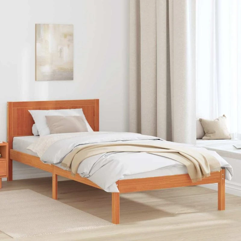 Sengestel i massivt fyrretræ 80 x 200 cm – brun hovedgavl