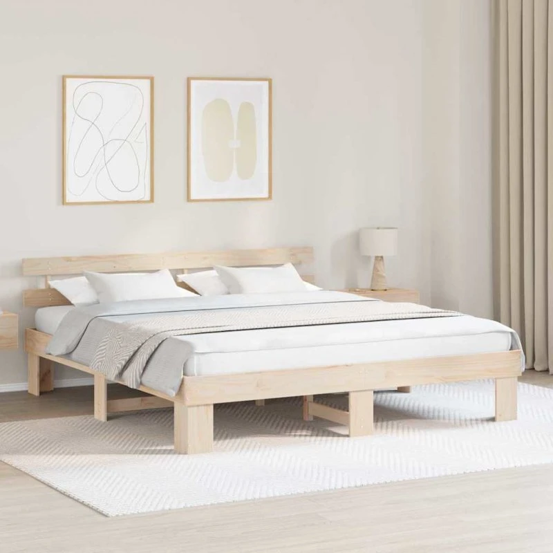Sengestel i massivt fyrretræ 180 x 200 cm – natur/brun